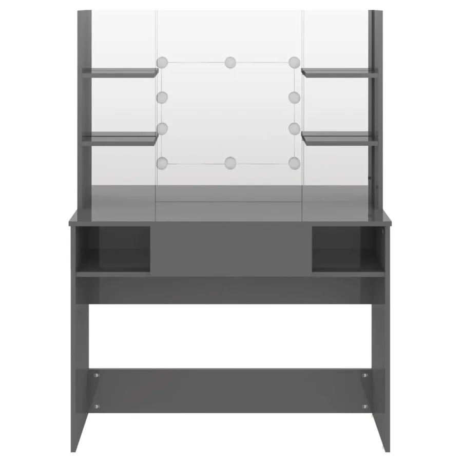 Table de maquillage avec éclairage LED MDF Gris brillant - 3