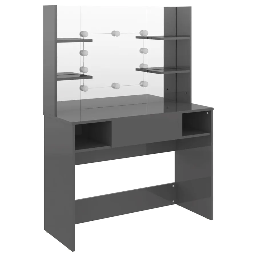 Table de maquillage avec éclairage LED MDF Gris brillant - 5