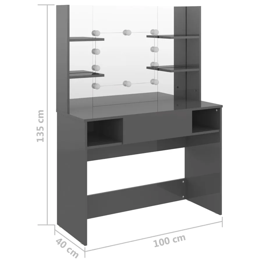 Table de maquillage avec éclairage LED MDF Gris brillant - 6