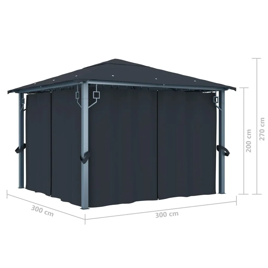 Tonnelle avec rideau et lumières LED 3x3 m Anthracite Aluminium - 12