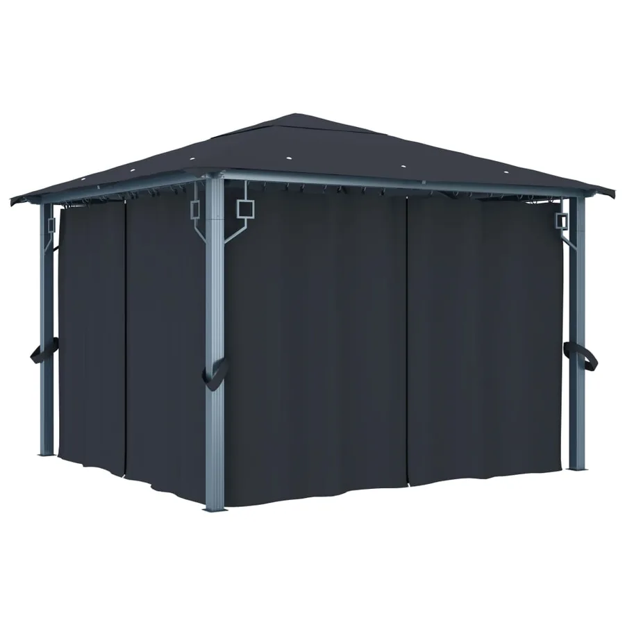 Tonnelle avec rideau et lumières LED 3x3 m Anthracite Aluminium - 4