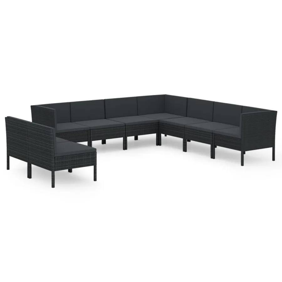 Salon de jardin 9 pcs avec coussins Résine tressée Noir - 2