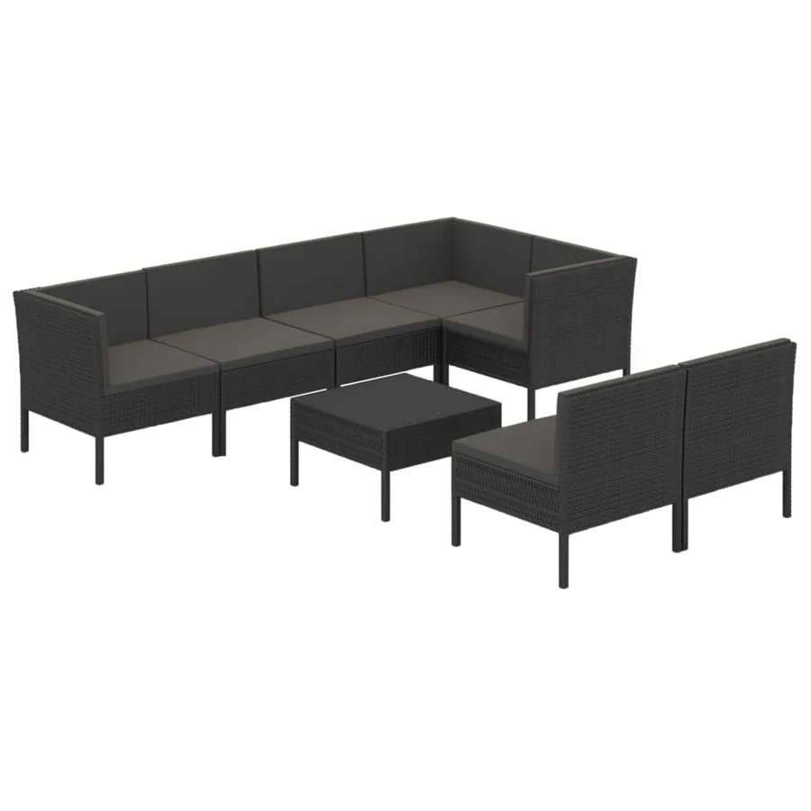Salon de jardin 8 pcs avec coussins résine tressée noir - 2