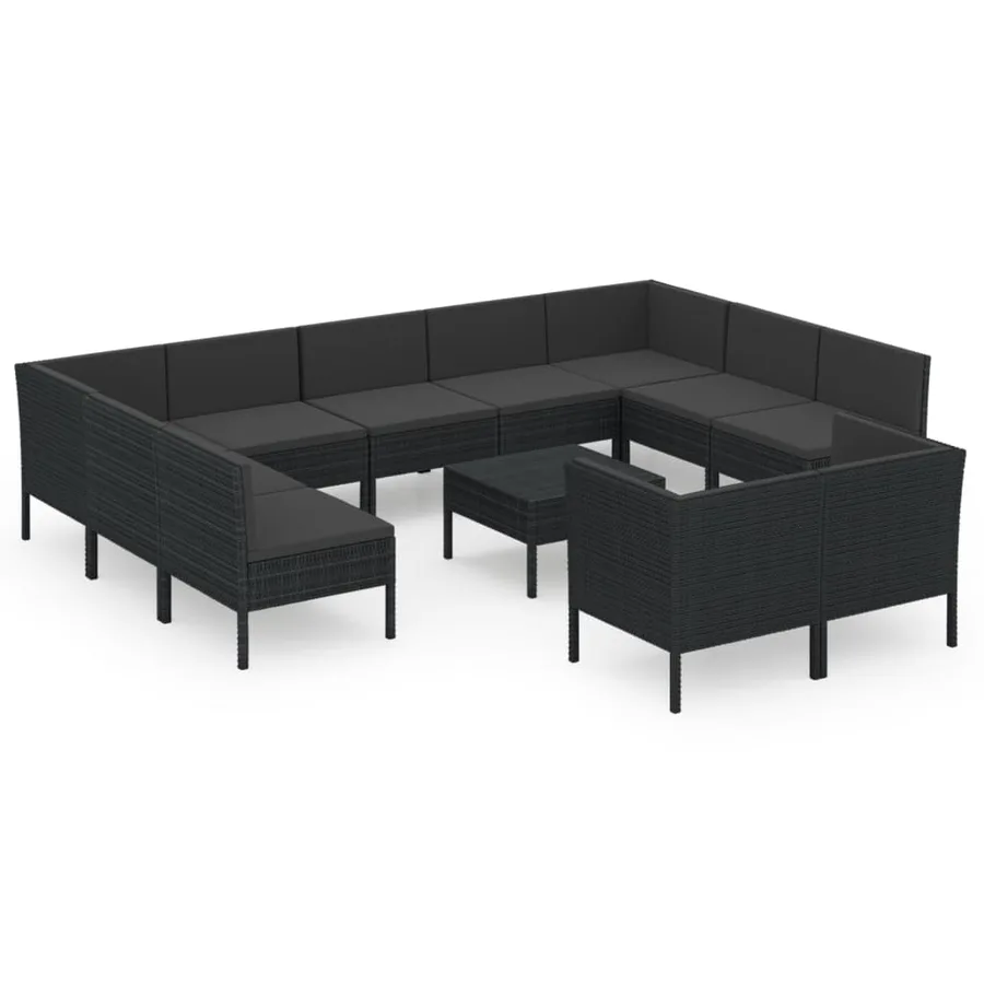Salon de jardin 12 pcs avec coussins résine tressée noir - 2
