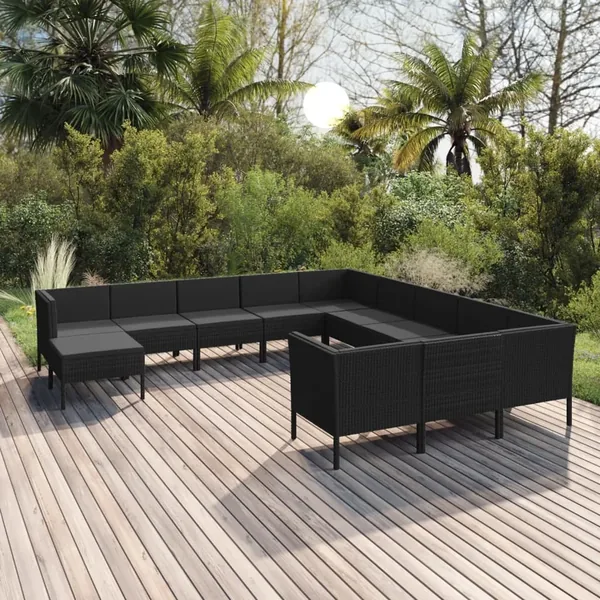Salon de jardin 12 pcs avec coussins résine tressée noir