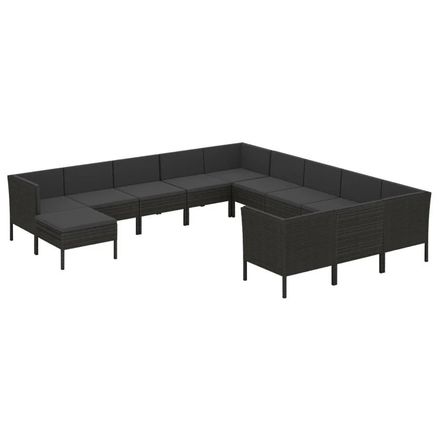 Salon de jardin 12 pcs avec coussins résine tressée noir - 2