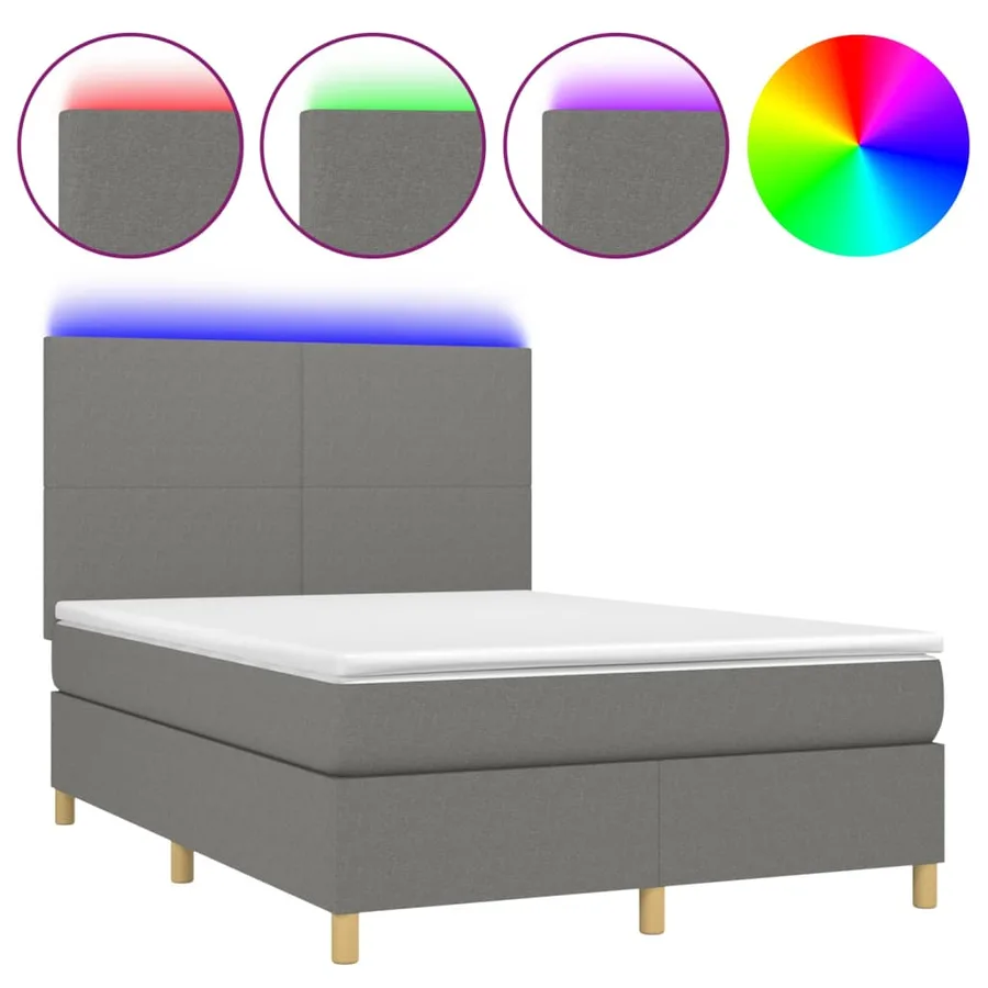 Sommier à lattes de lit et matelas et LED Gris foncé 140x200 cm - 2