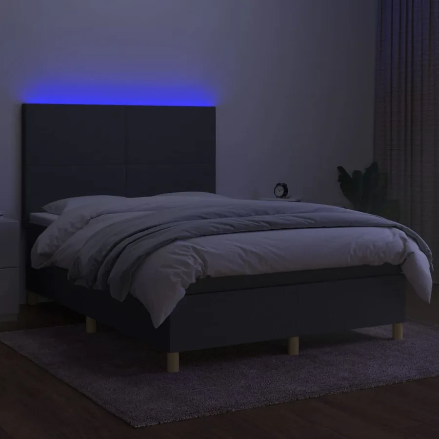 Sommier à lattes de lit et matelas et LED Gris foncé 140x200 cm - 4