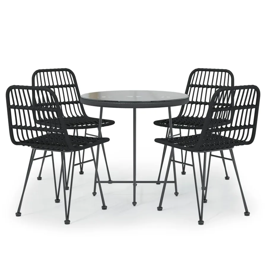 Ensemble à manger de jardin 5 pcs Noir Résine tressée - 2