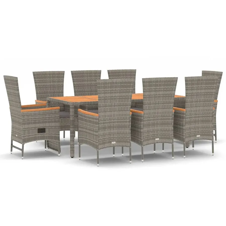 Ensemble à manger de jardin 9 pcs avec coussins Gris - 2