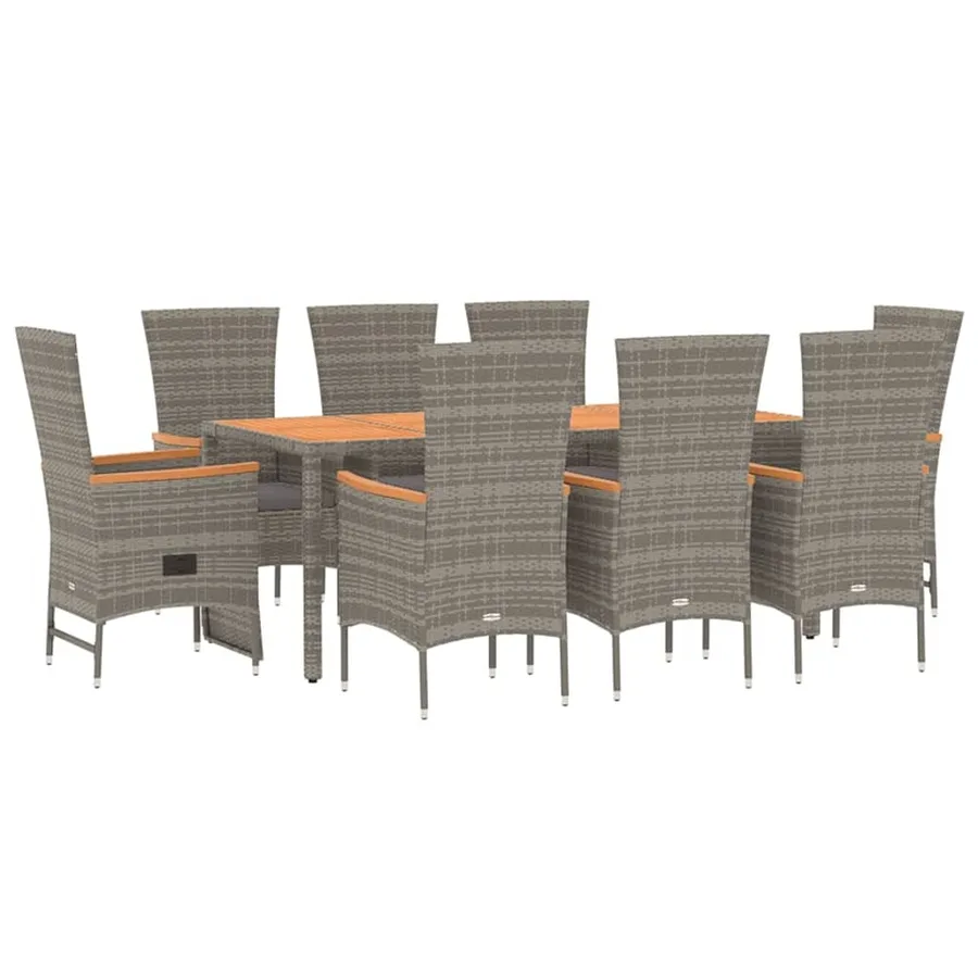 Ensemble à manger de jardin 9 pcs avec coussins Gris - 3