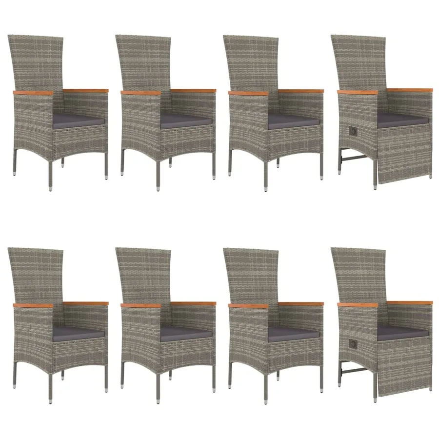 Ensemble à manger de jardin 9 pcs avec coussins Gris - 4