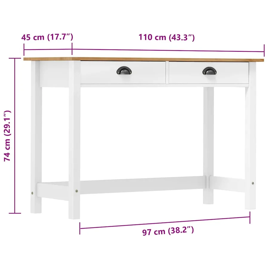 Table console Hill avec 2 tiroirs 110x45x74 cm Pin solide - 7