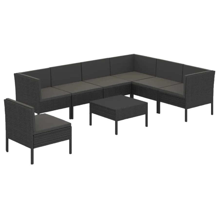 Salon de jardin 8 pcs avec coussins résine tressée noir - 2