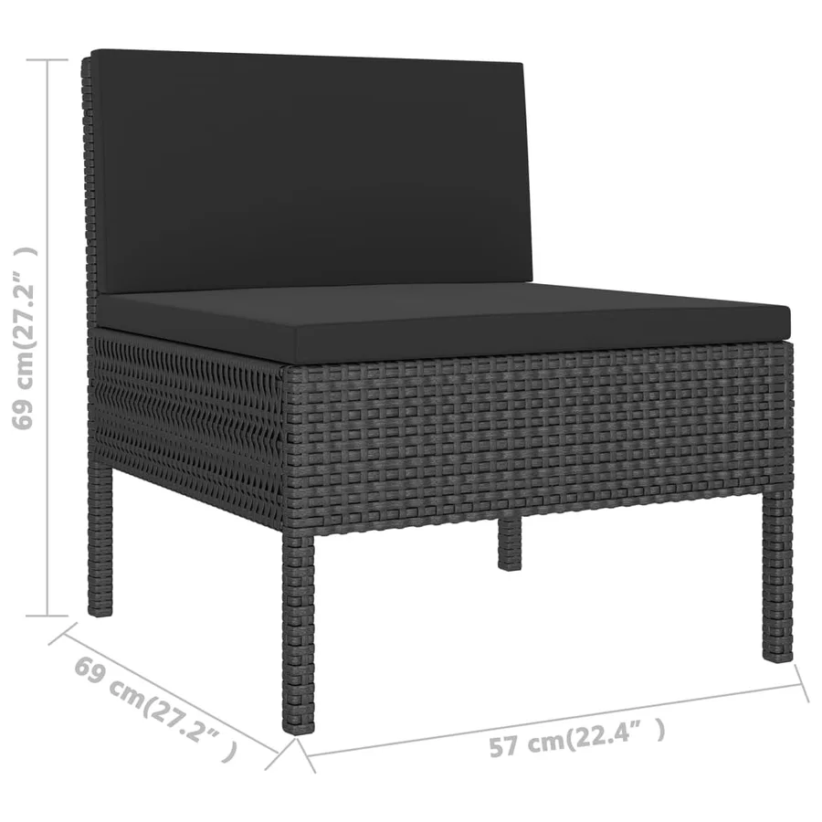 Salon de jardin 8 pcs avec coussins résine tressée noir - 6
