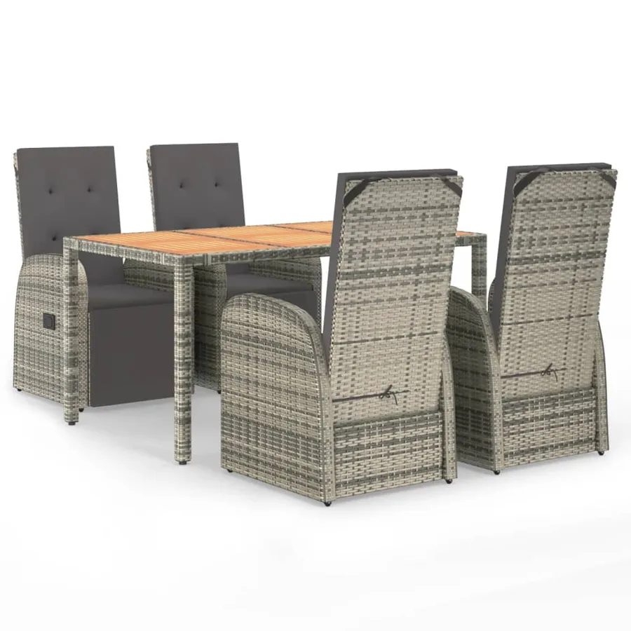 Ensemble à manger de jardin 5 pcs coussins gris résine tressée - 2