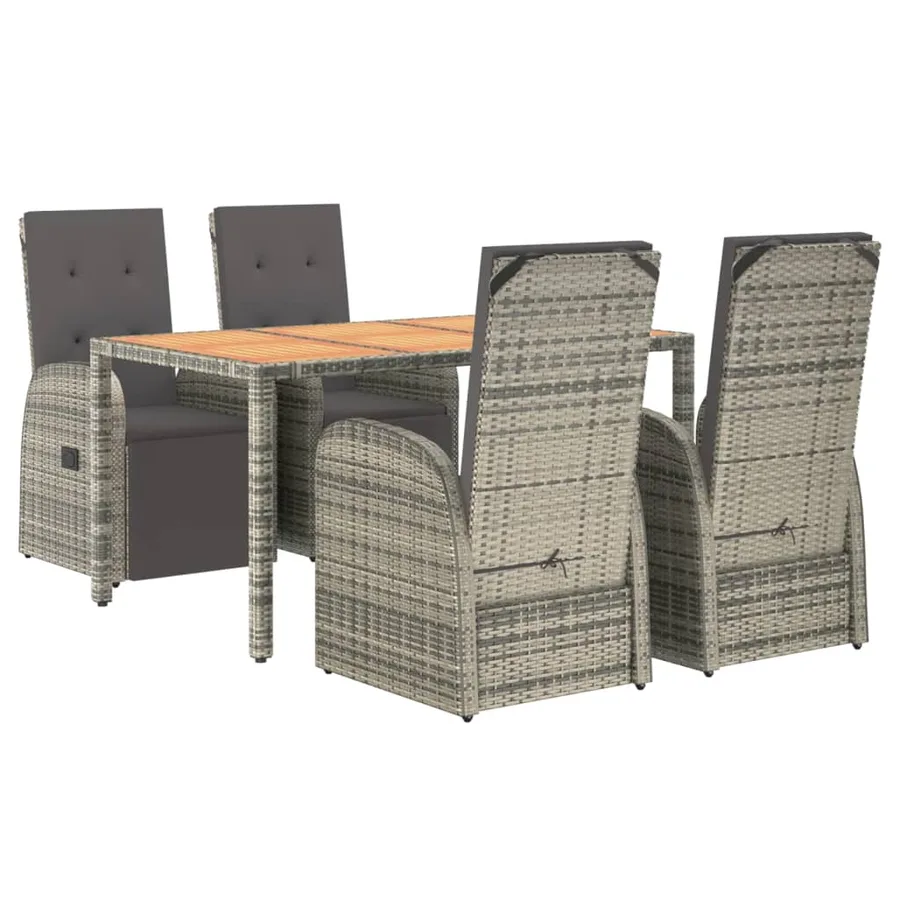 Ensemble à manger de jardin 5 pcs coussins gris résine tressée - 3