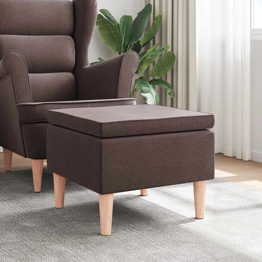 Tabouret avec pieds en bois Marron foncé Tissu