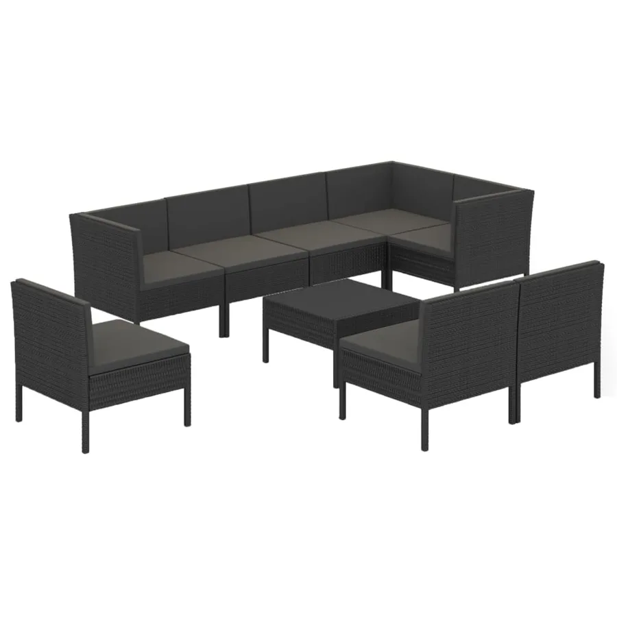 Salon de jardin 9 pcs avec coussins Résine tressée Noir - 2