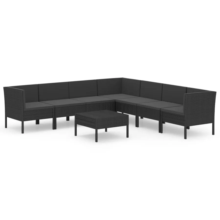 Salon de jardin 8 pcs avec coussins résine tressée noir - 2