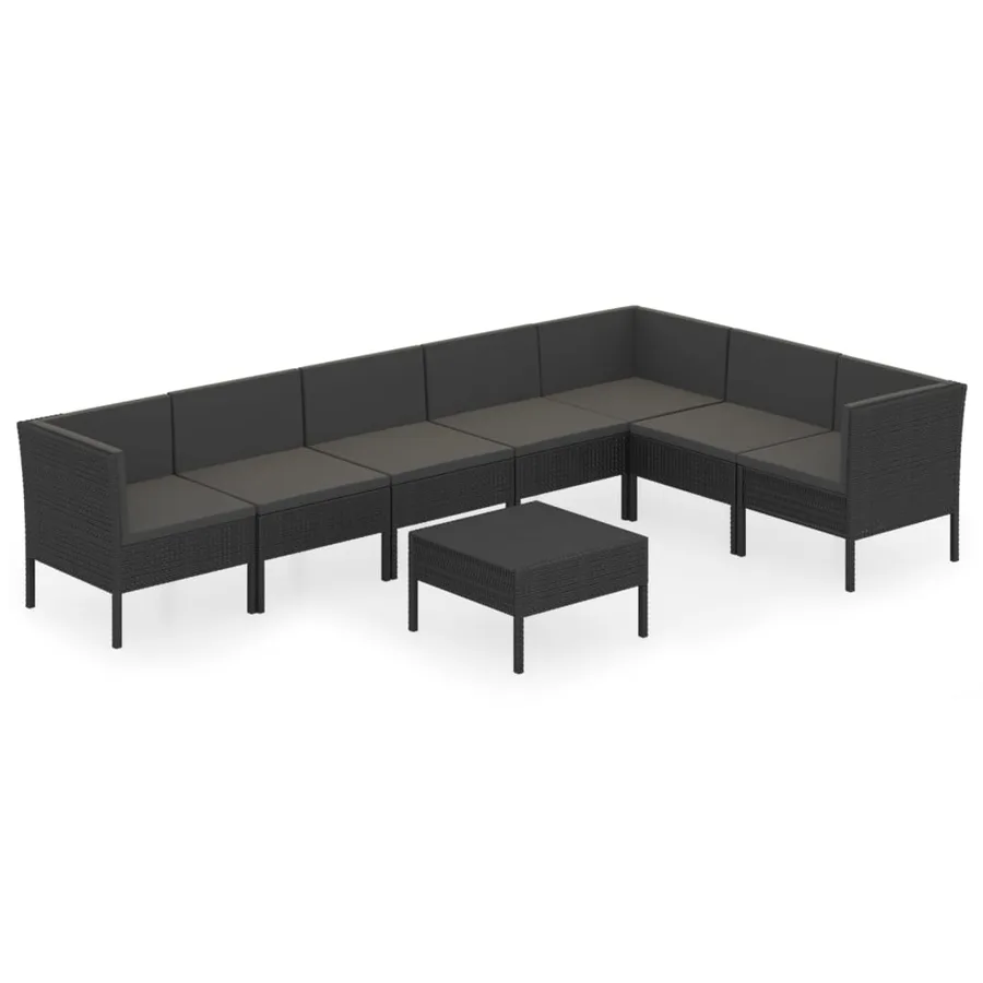 Salon de jardin 8 pcs avec coussins résine tressée noir - 2