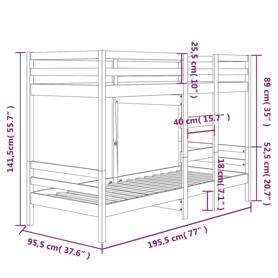 Lit superposé sans matelas 90x190 cm bois de pin massif - 8
