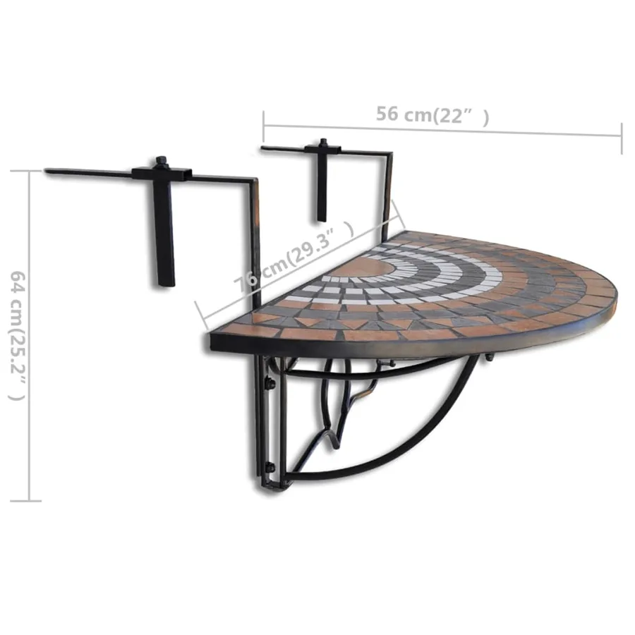 Table suspendue de balcon Terre cuite et blanc Mosaïque - 6