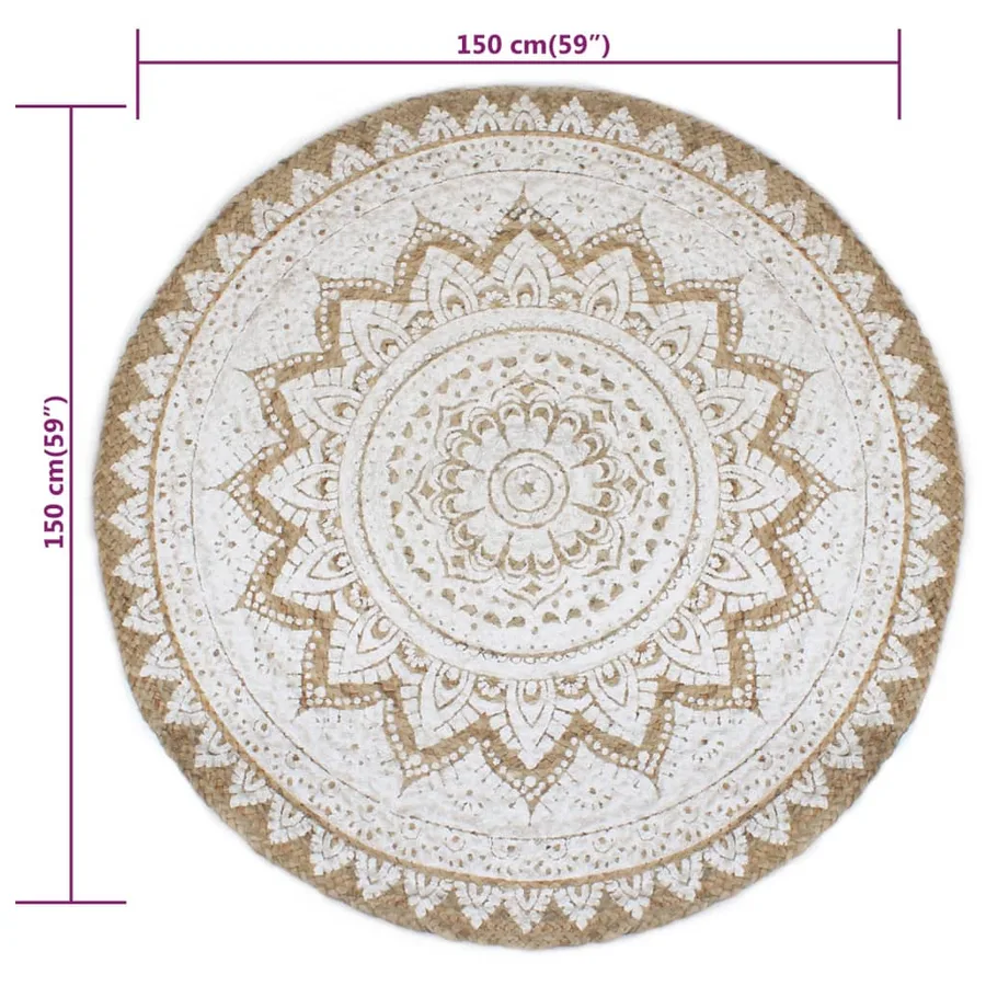 Tapis de sol Jute tressée imprimée 150 cm Rond - 6