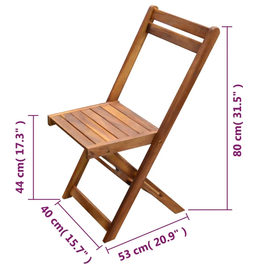 Mobilier de bistro pliable 3 pcs Bois d'acacia solide - 9