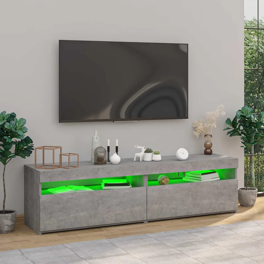 Meubles TV 2 pcs avec lumières LED Gris béton 75x35x40 cm - 3