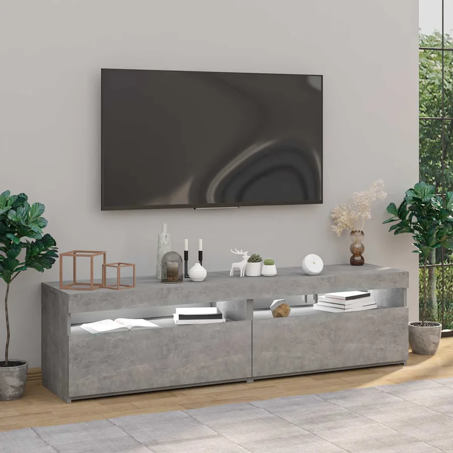 Meubles TV 2 pcs avec lumières LED Gris béton 75x35x40 cm - 5