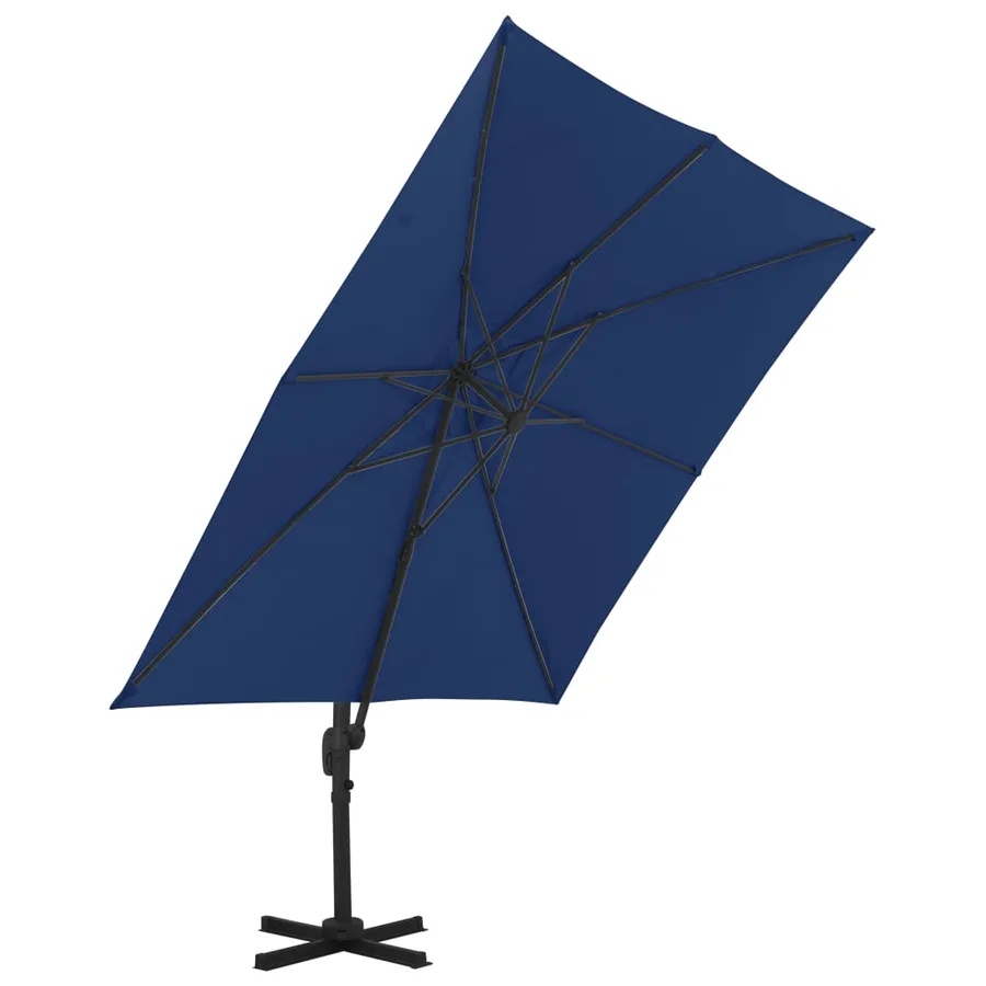 Parasol de jardin en porte-à-faux et mât en aluminium bleu azur - 3