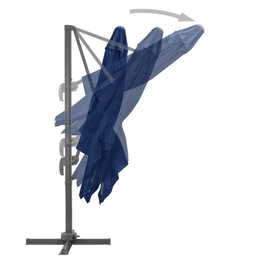 Parasol de jardin en porte-à-faux et mât en aluminium bleu azur - 4
