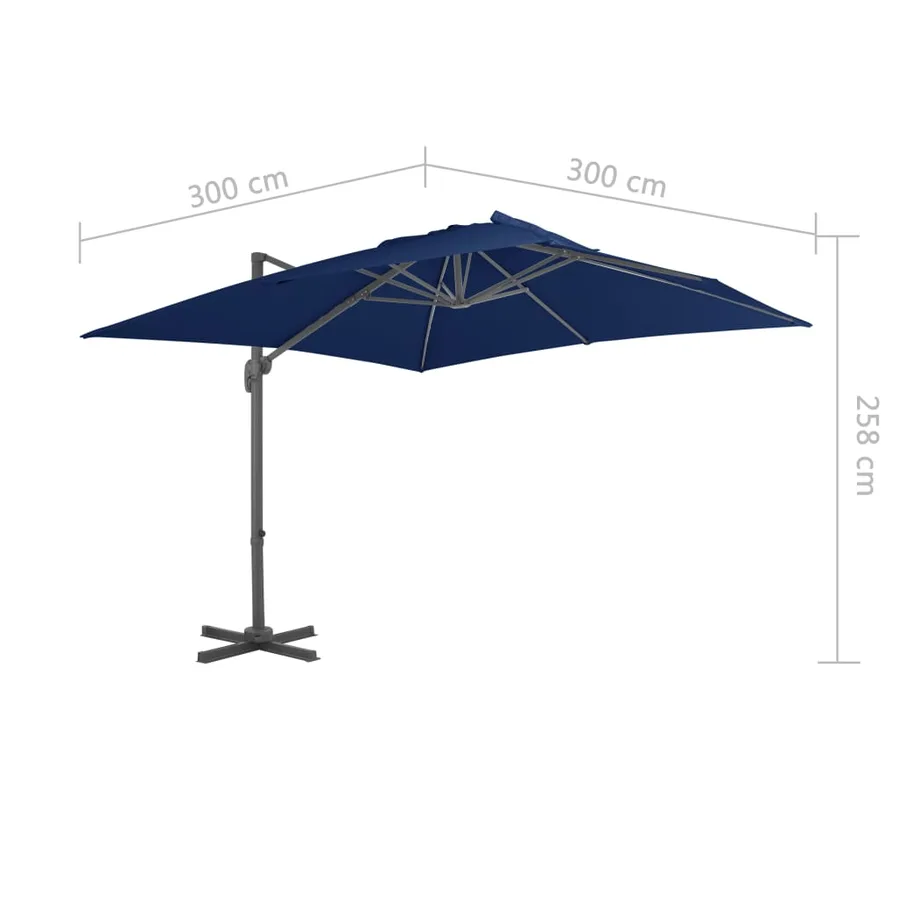 Parasol de jardin en porte-à-faux et mât en aluminium bleu azur - 8