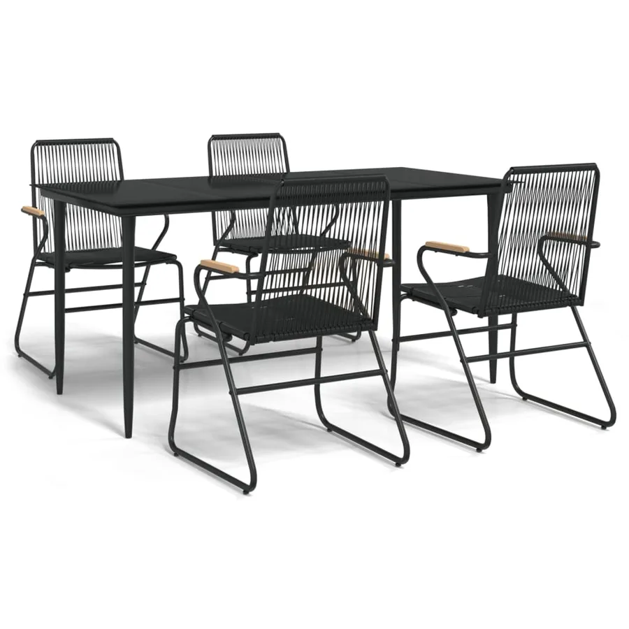 Ensemble à manger de jardin 5 pcs Noir Rotin PVC - 2