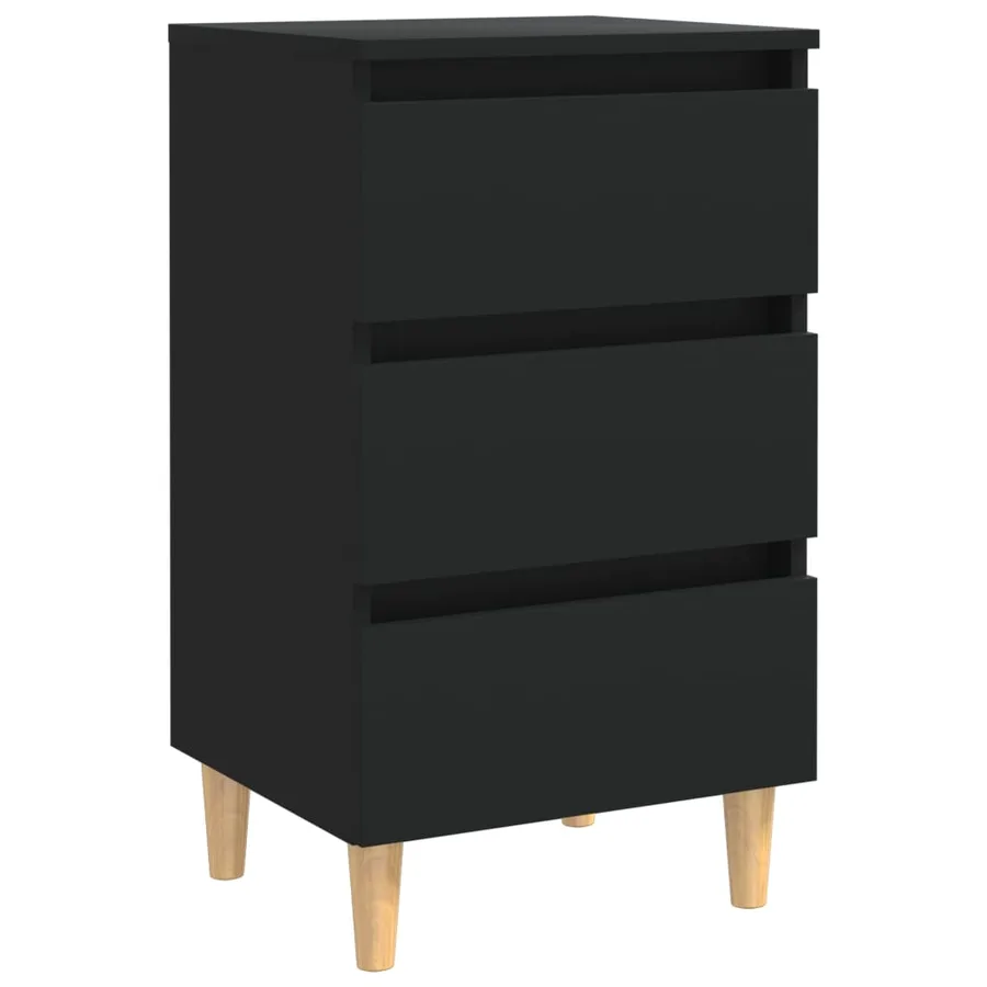 Tables de chevet avec pieds en bois 2 pcs noir 40x35x69 cm - 3