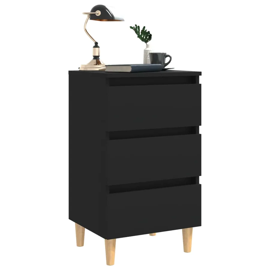 Tables de chevet avec pieds en bois 2 pcs noir 40x35x69 cm - 5