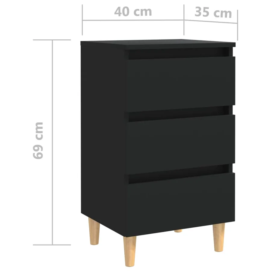 Tables de chevet avec pieds en bois 2 pcs noir 40x35x69 cm - 7