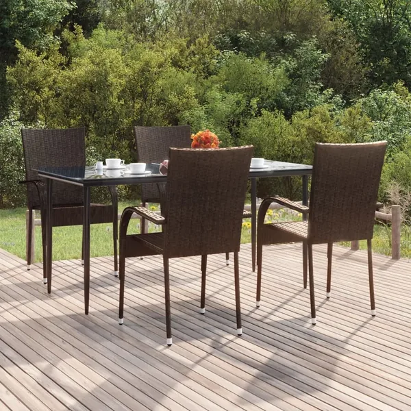 Ensemble à manger de jardin 5 pcs Marron Résine tressée