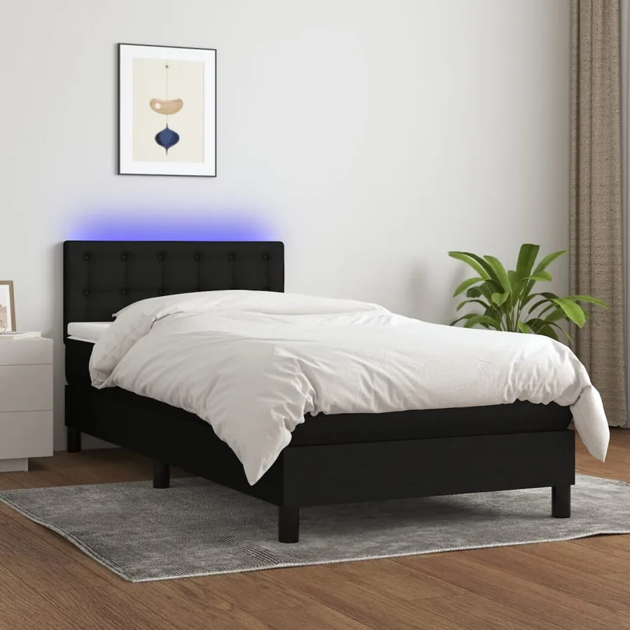 Sommier à lattes de lit avec matelas et LED Noir 90x190cm Tissu