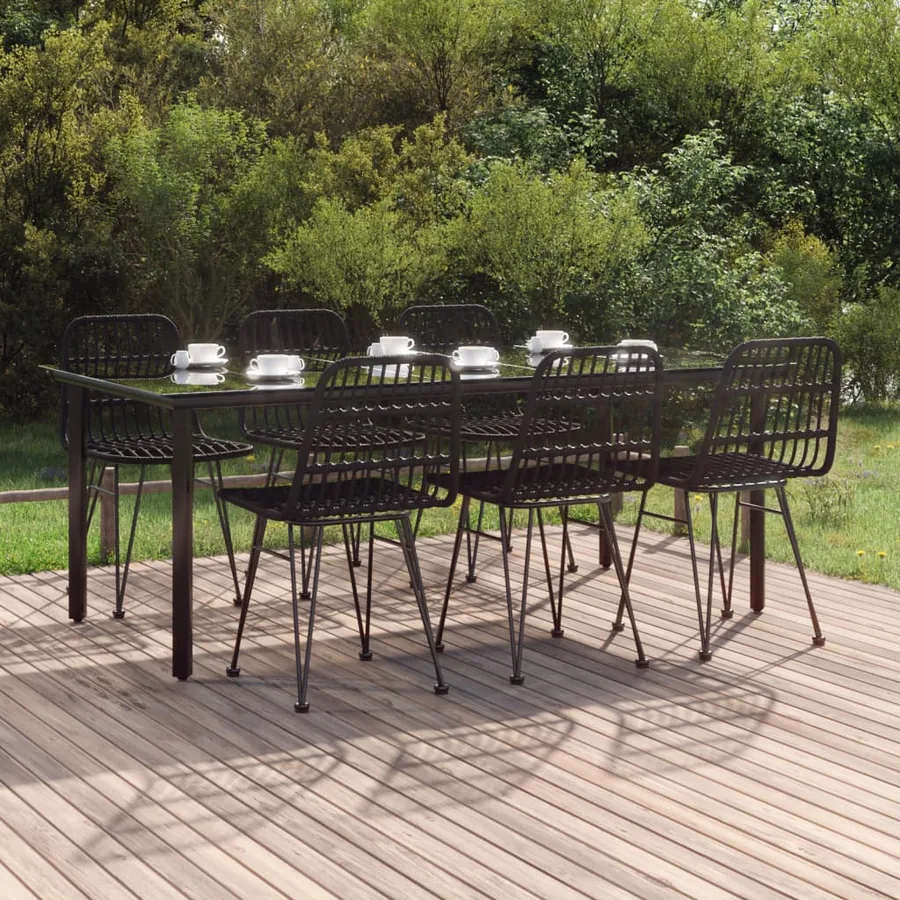 Ensemble à manger de jardin 7 pcs Noir Résine tressée