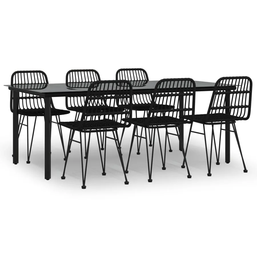 Ensemble à manger de jardin 7 pcs Noir Résine tressée - 2