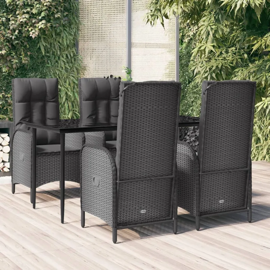 Ensemble à manger de jardin coussins 5pcs Noir Résine tressée