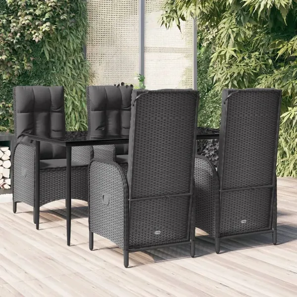 Ensemble à manger de jardin coussins 5pcs Noir Résine tressée