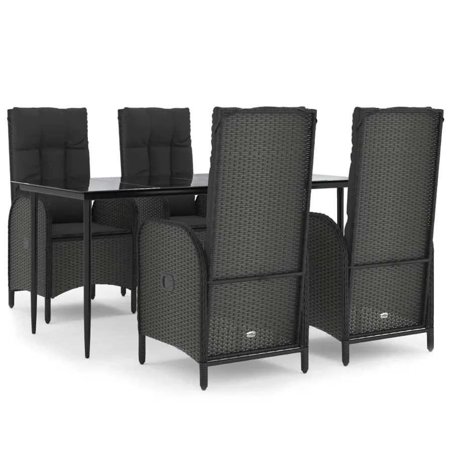 Ensemble à manger de jardin coussins 5pcs Noir Résine tressée - 2