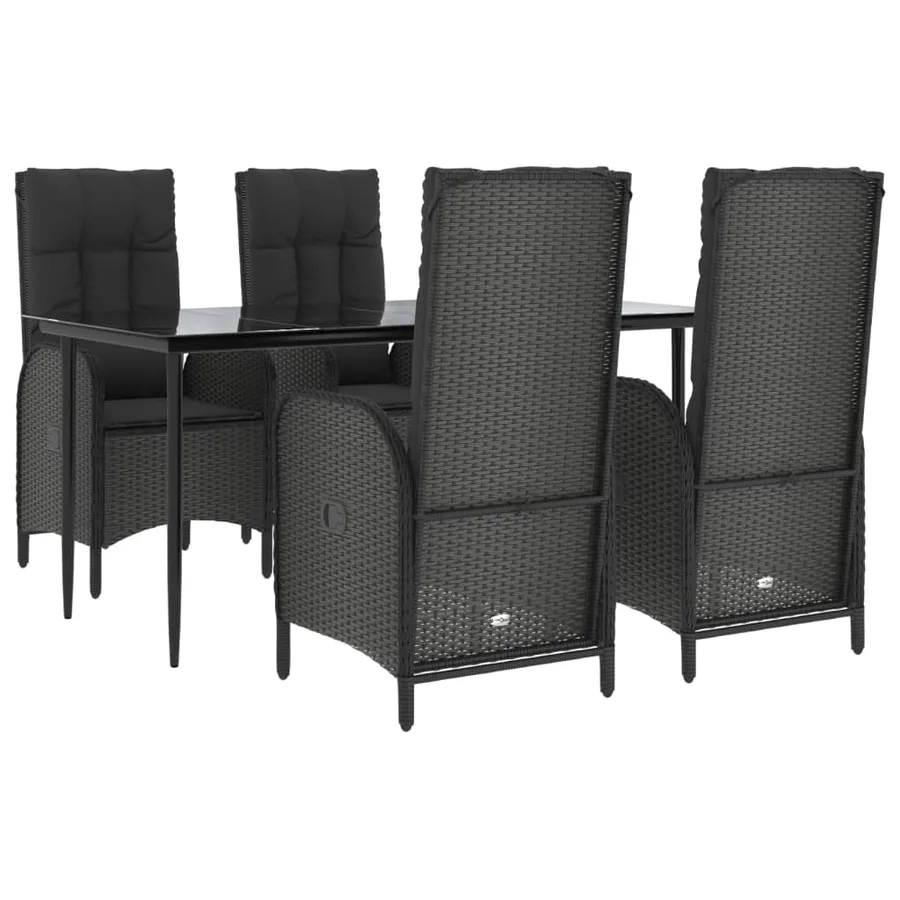 Ensemble à manger de jardin coussins 5pcs Noir Résine tressée - 3
