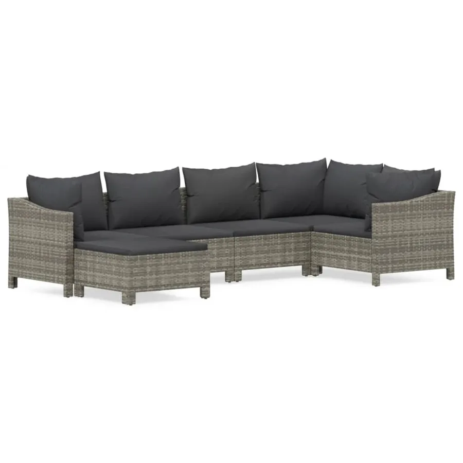 Salon de jardin 6 pcs avec coussins Gris Résine tressée - 2