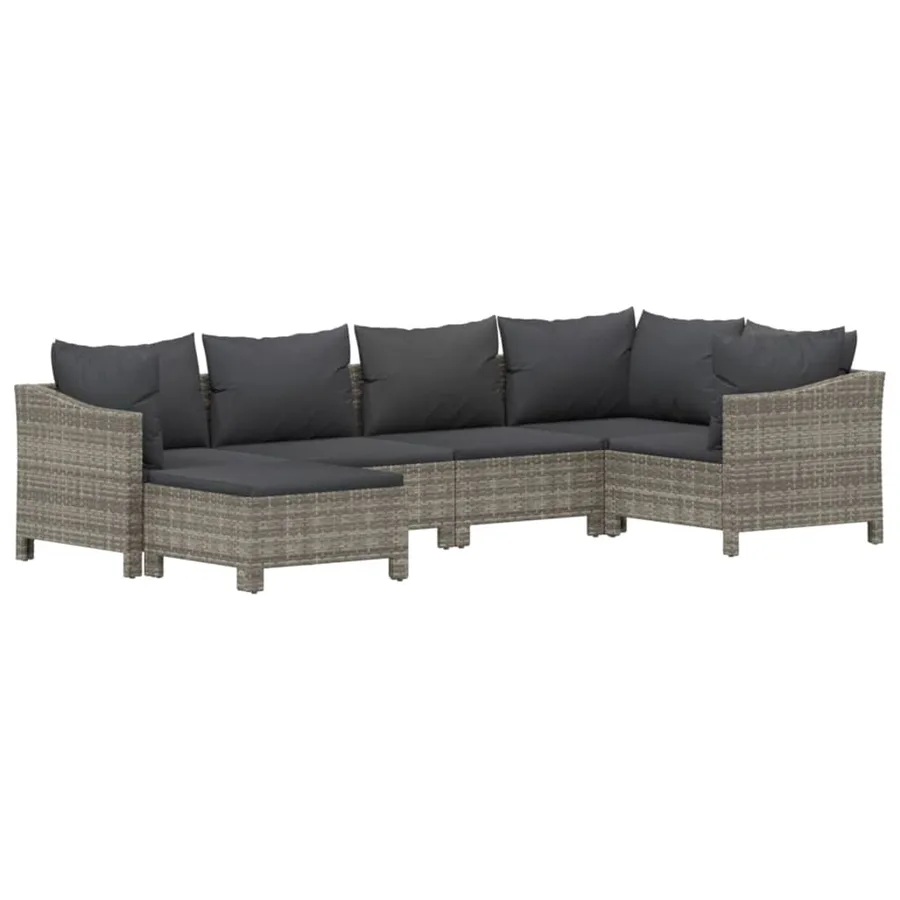 Salon de jardin 6 pcs avec coussins Gris Résine tressée - 3