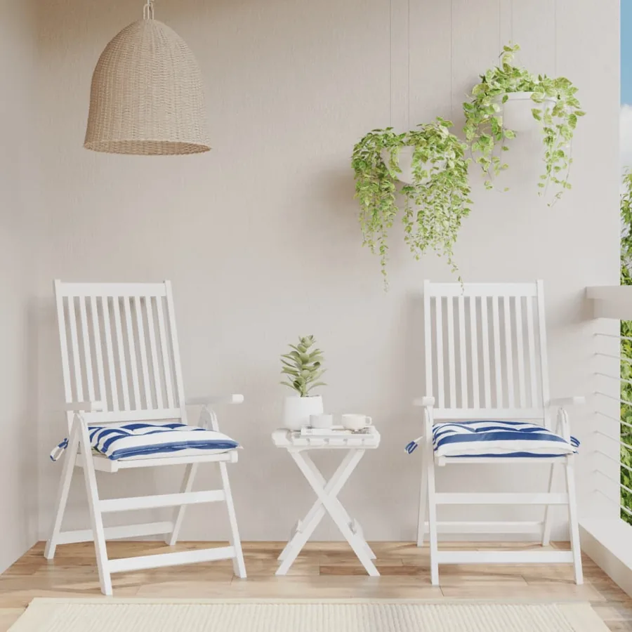 Coussins de chaise lot de 2 rayures bleues blanches 40x40x7 cm