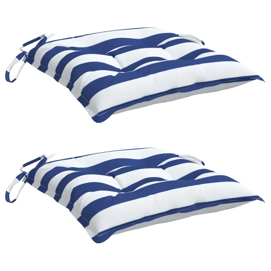 Coussins de chaise lot de 2 rayures bleues blanches 40x40x7 cm - 3